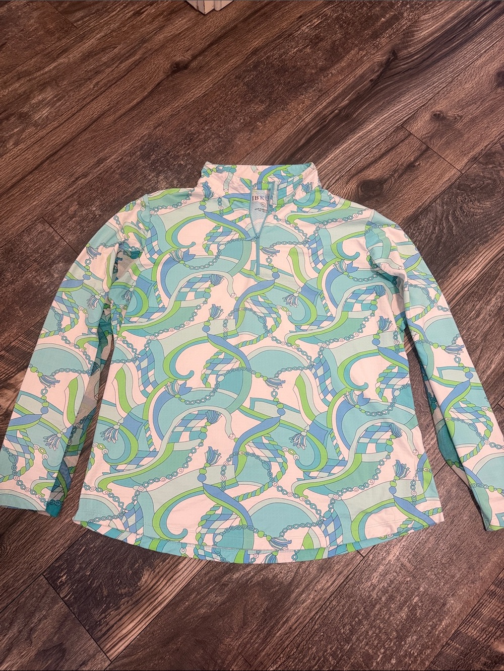 IBKUL Blue, Green & White 1/4 Zip Long-Sleeve Women's Tennis Golf Pool XL